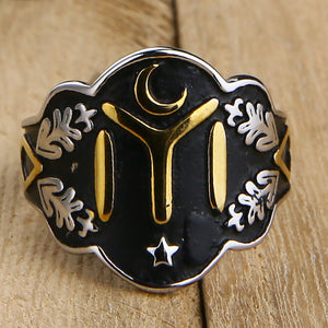 GUNGNEER Kayi Star Moon Islam Ring Stainless Steel Arabic Jewelry Accessory For Men