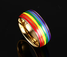 Load image into Gallery viewer, GUNGNEER Lesbian Love Conquer All Pride Ring Stainless Steel Rainbow Ring Set For Men Women