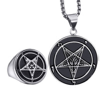 Load image into Gallery viewer, GUNGNEER Stainless Steel Sigil of Baphomet Pendant Ring Combo Goat Head Jewelry For Men