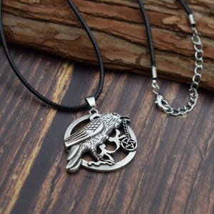 GUNGNEER Wicca Raven Crow Pentagram Pentacle Pendant Necklace Jewelry Amulet Talisman Men Women