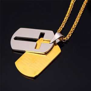 GUNGNEER Christian Necklace Dog Tag Bible Cross Pendant Jewelry Accessory For Men Women