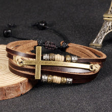 Load image into Gallery viewer, GUNGNEER Jesus Cross Bracelet Multilayer Leather Christian Jewelry Accessory For Men Women
