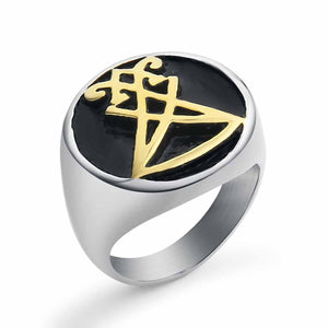 GUNGNEER Men's Sigil Of Lucifer Ring Stainless Steel Awesome Satan Ring Jewelry For Biker