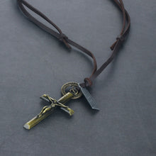 Load image into Gallery viewer, GUNGNEER Leather Christian Cross Necklace Christ Pendant Jewelry Accessory For Men Women