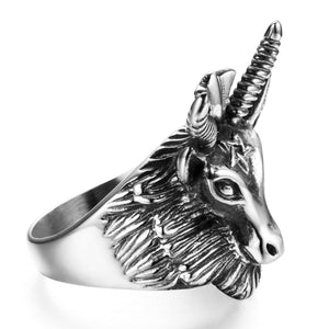 GUNGNEER Satanic Goat Head Baphomet Rings Stainless Steel Bracelet Jewelry Set Accessory