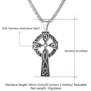 GUNGNEER Stainless Steel Celtic Triquetra Knot Cross Pendant Necklace with Wax Rope Jewelry Set