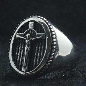 GUNGNEER Christian Cross Ring Many Sizes Stainless Steel Jesus Jewelry Accessory For Men