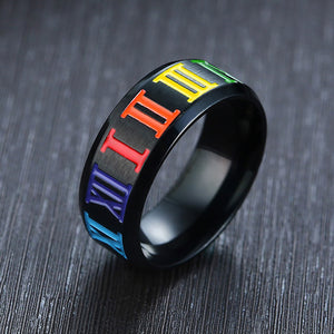 GUNGNEER LGBT Rainbow Pride Ring Stainless Steel Lesbian Gay Jewelry For Men Women
