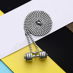 GUNGNEER Stainless Steel Fitness Sport Dumbbell Pendant Necklace Strong Gym Jewelry Men Women