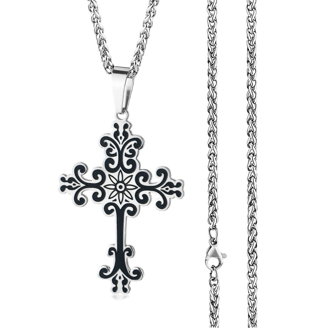 GUNGNEER Stainless Steel Cross Necklace Christian Pendant Jewelry Gift For Men Women