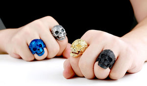 GUNGNEER Classic Garden Flower Skull Ring Biker Punk Halloween Jewelry Accessories Men Women