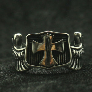 GUNGNEER Cross Shield Ring Multi-size Stainless Steel God Jesus Jewelry Accessory For Men