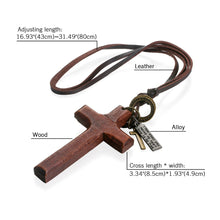 Load image into Gallery viewer, GUNGNEER Leather Wooden Christian Cross Pendant Necklace God Jewelry Gift For Men Women