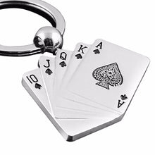 Load image into Gallery viewer, GUNGNEER Punk Silvertone Stainless Steel Straight Flush Poker Card Lucky Keychain Accessories