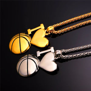 GUNGNEER I Love Basketball Necklace Stainless Steel Sports Chain Jewelry For Boys Girls