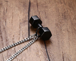 GUNGNEER Stainless Steel Dumbbell Gym Sport Fitness Barbell Pendant Necklace Jewelry Men Women