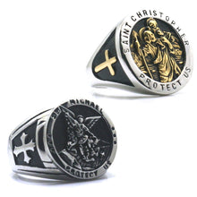 Load image into Gallery viewer, GUNGNEER 2 Pcs Men Stainless Steel Archangel St Michael Christopher Protect Us Ring Jewelry Set