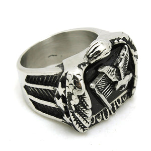 GUNGNEER 2 Pcs Fashion American Flag Eagle Skull Biker Ring Stainless Steel Jewelry Set Men