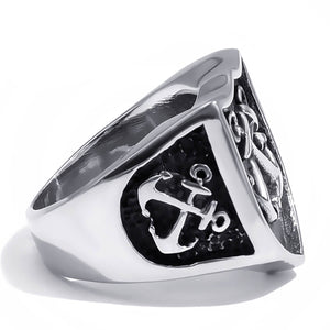 GUNGNEER US Navy Double Anchor Ring Stainless Steel Sailor Nautical Jewelry Gift For Men