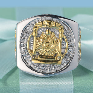 GUNGNEER Men's Freemason Ring Stainless Steel Free Mason Signet Jewelry For Men