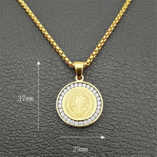 Load image into Gallery viewer, GUNGNEER Stainless Steel Saint Benedict Medal Pendant Necklace with Ring Catholic Jewelry Set