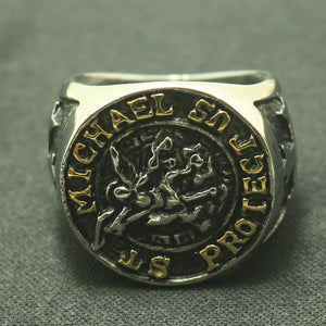 GUNGNEER The Archangel Protect Us St Michael Ring Stainless Steel Jewelry For Men