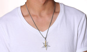 GUNGNEER Stainless Steel Pentagram Necklace Lightning Inverted Star Pendant Jewelry For Men