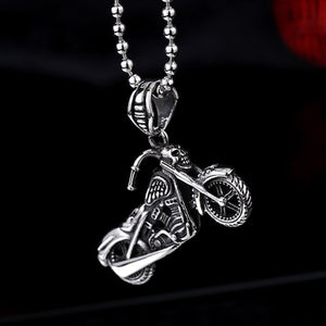 GUNGNEER Motorbike Skull Stainless Steel Pendant Necklace Gothic Punk Biker Jewelry Accessories