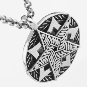GUNGNEER Wicca Pagan Pentagram Vintage Pendant Necklace Ring Stainless Steel Jewelry Set