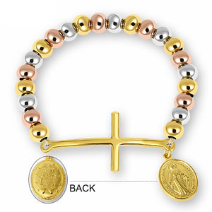 GUNGNEER Stainless Steel Religion Virgin Mary Rosary Cross Beaded Bracelets Miraculous Jewelry