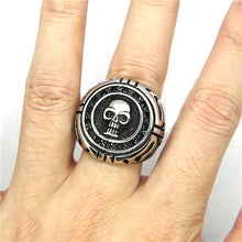 Load image into Gallery viewer, GUNGNEER Round Skull Biker Ring Stainless Steel Gothic Punk Protection Jewelry Men Women