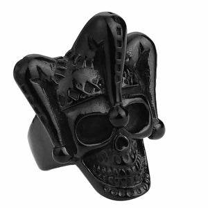 GUNGNEER Gothic Joker Clown Skull Necklace Ring Stainless Steel Biker Halloween Jewelry Set