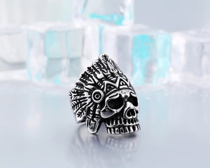 GUNGNEER Indian Tribal Skull Ring Stainless Steel Gothic Jewlery Acccessories Men Women