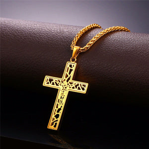 GUNGNEER Christian Necklace Stainless Steel Cross Chain Jewelry Accessory For Men Women