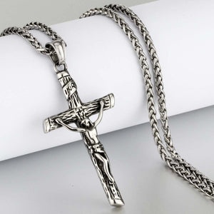 GUNGNEER Stainless Steel Cross Christ Necklace Jesus Pendant Chain Jewelry For Men Women