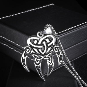 GUNGNEER Stainless Steel Viking Bear Paw Celtic Knot Pendant Wheat Chain Necklace Jewelry Set