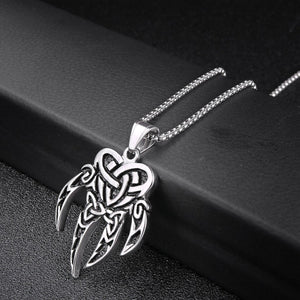 GUNGNEER Stainless Steel Viking Bear Paw Celtic Knot Pendant Wheat Chain Necklace Jewelry Set