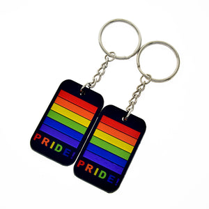 GUNGNEER Stainless Steel LGBT Pride Bracelet Silicone Gay Lesbian Rainbow Keychain Jewelry Set