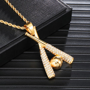 GUNGNEER Stainless Steel Baseball Bat Pendant Necklace with Bracelet Sports Jewelry Set