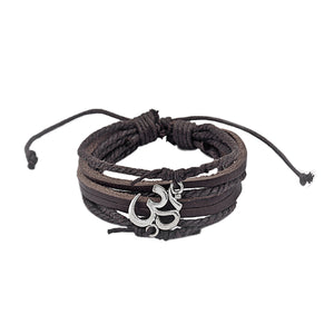 GUNGNEER Multilayer Leather Rope Chain Om Charm Bracelet Hindu Jewelry For Men Women