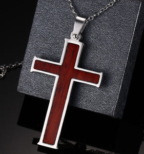 GUNGNEER Stainless Steel Wooden Cross Necklace Christian Pendant Jewelry Gift For Men Women