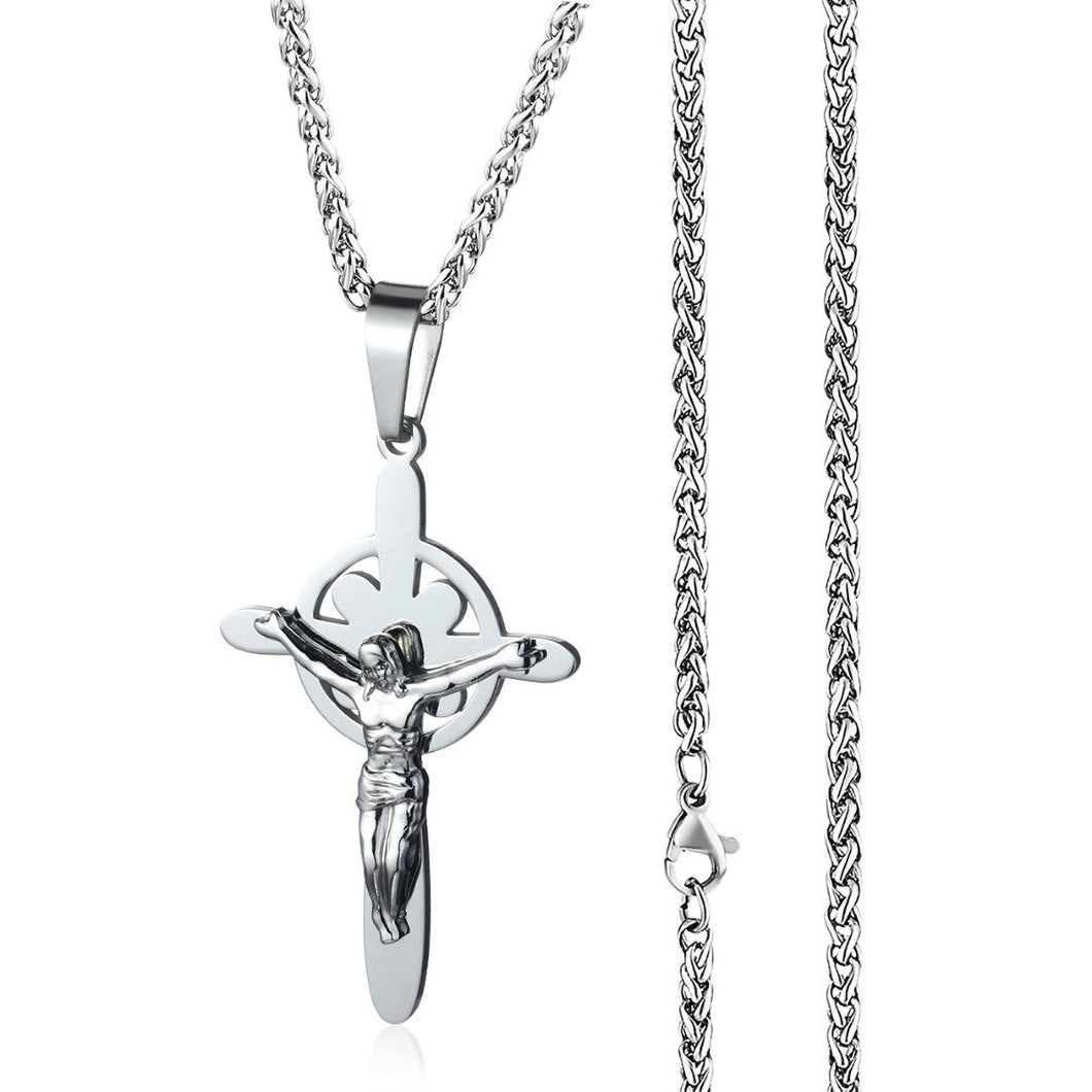 GUNGNEER Cross Pendant Necklace Stainless Steel Christ God Chain Jewelry For Men Women