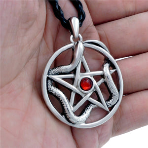 GUNGNEER Serpent Snake Pentacle Pentagram Wicca Pendant Necklace Ring Jewelry Set Men Women