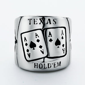 GUNGNEER Stainless Steel Texas Hold'em Ace of Spade Signet Ring Casino Gambling Jewelry Men