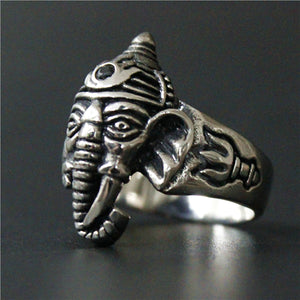GUNGNEER Om Ganesha Ring Stainless Steel Ohm Indian Strength Jewelry Accessory For Men