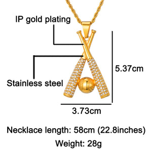 GUNGNEER Stainless Steel Baseball Bat Pendant Necklace with Bracelet Sports Jewelry Set