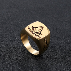 GUNGNEER Freemason Ring Stainless Steel Compass Square Biker Jewelry For Men