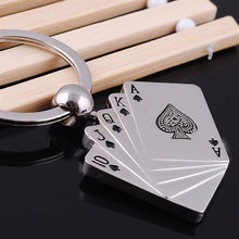 Load image into Gallery viewer, GUNGNEER Punk Silvertone Stainless Steel Straight Flush Poker Card Lucky Keychain Accessories
