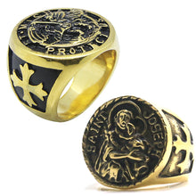 Load image into Gallery viewer, GUNGNEER 2 Pcs Men Stainless Steel Patron St Joseph Michael Ring Protection Catholic Jewelry Set