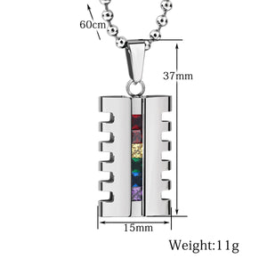 GUNGNEER Stainless Steel Pride Necklace Rainbow Ring For Men Women LGBT Jewelry Set